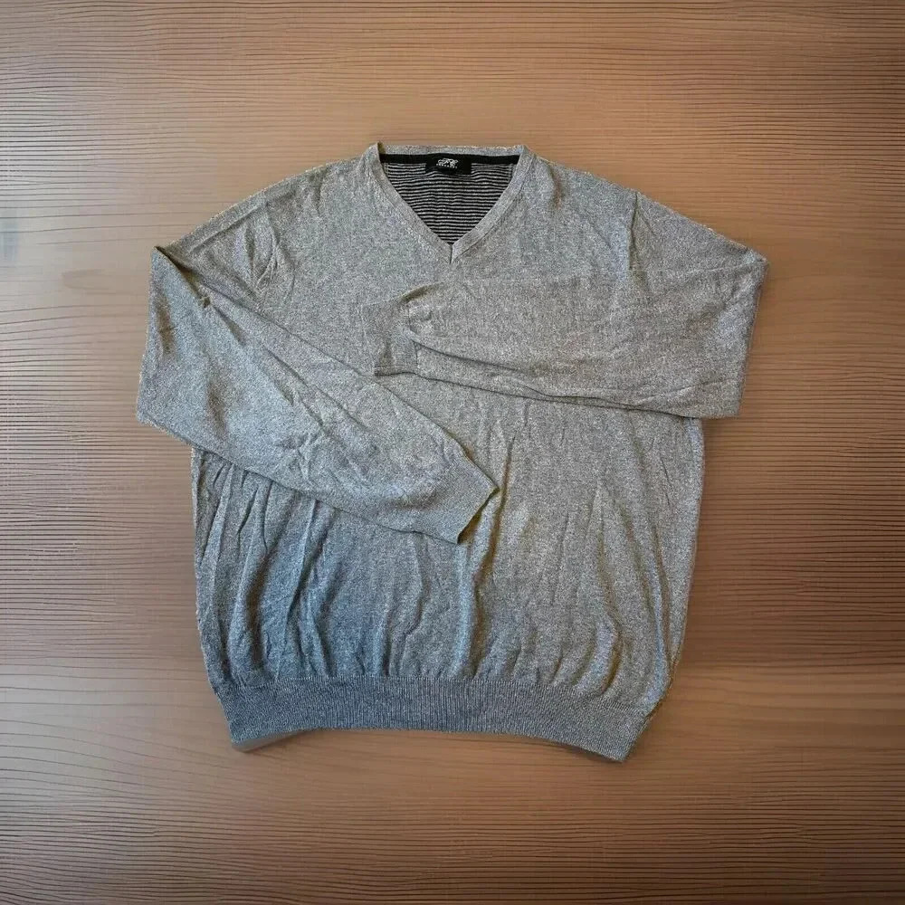 Foxcroft Gray Cotton Cashmere Blend Pullover V-Neck Sweater Mens Sz XXL Soft